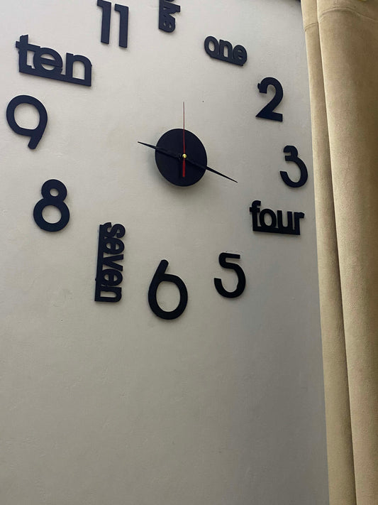 Wooden Large Wall Clock Modern Design 3D Wall Home Decor Living Room Quartz